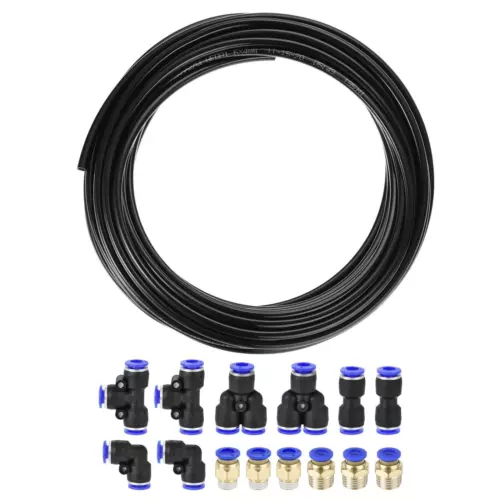 Pneumatic 6mm OD PU Air Hose Tubing Kit 10 Meters Black with 14 Pcs Fittings - Picture 4 of 7