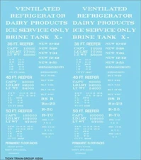 Tichy Train Group 10386 HO Scale 36' 40' 50' Reefer Data 1920-1950s White Decals