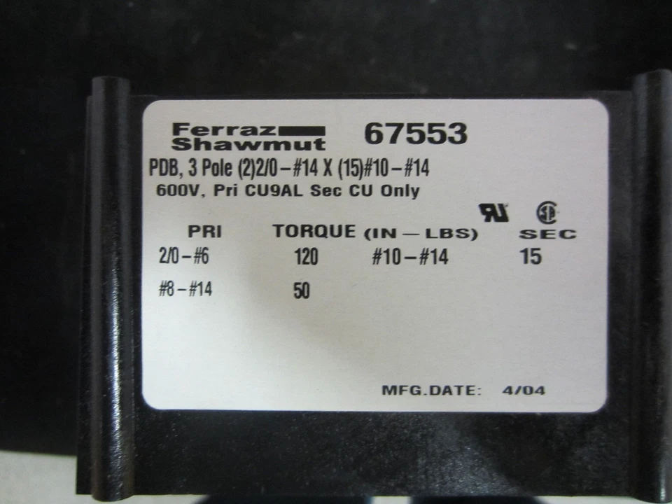 NEW Ferraz Shawmut 67553 Intermediate Power Distribution Block - Image 2 of 3