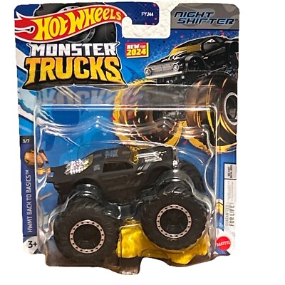 New 2024 Hot Wheels Monster Trucks 1:64 Back To Basics Night Shifter & Crush Car
