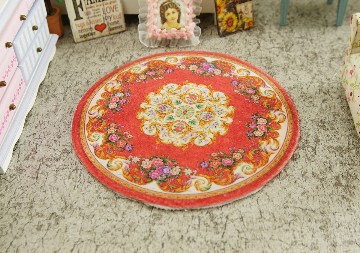 Victorian Floral Red Beautiful Golden Scroll Miniature Round Rug | eBay