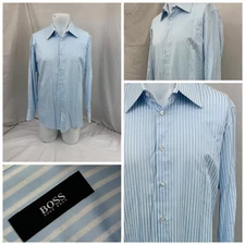 Hugo Boss Shirt 16 33 Blue Stripe Cotton Worn Once Malaysia YGI R1-470