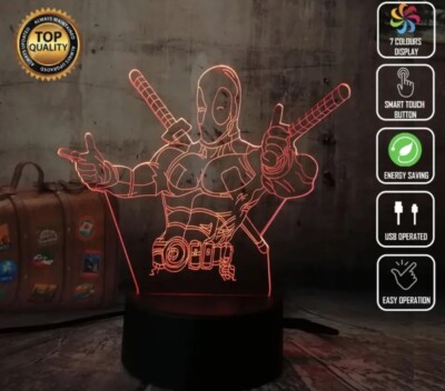 3D LED Deadpool Super Hero Night Light Table Desk Lamp 7 Color US SHIP IN 1 day