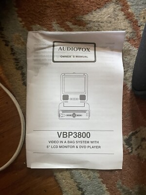 Audiovox VBP3800 Video In A Bag System DVD Player w/ AC Adapter
