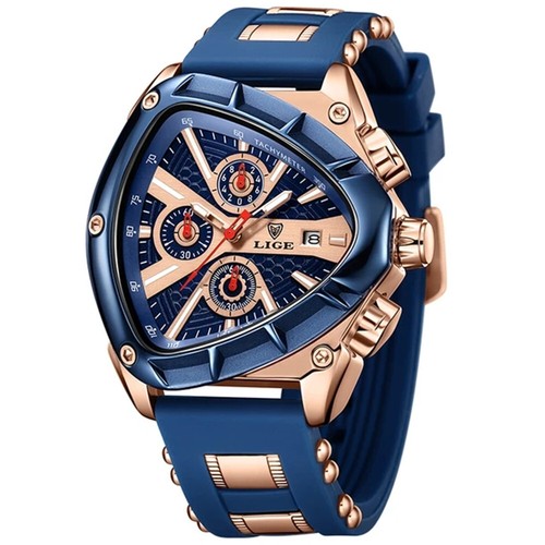 LIGE Men Watch Triangle Big Case Boy Sport Wristwatch Silicone Chronograph Watch - Picture 23 of 29