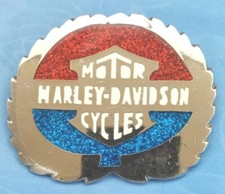HARLEY-DAVIDSON BELT BUCKLE SOUTHWESTERN DESIGN CHROME PLATED RED WHITE & BLUE