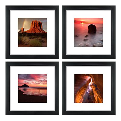 Craig Frames, 12x12 Black Picture Frame, White Mat, Opening for 8x8 Print 4-Pack