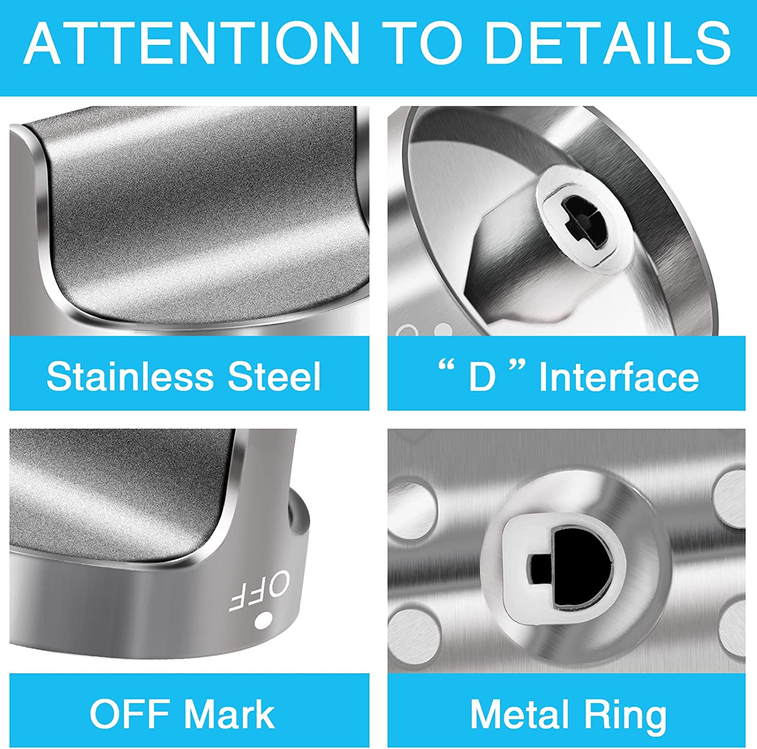 5PC W10594481 For Whirlpool Range Cooktop Control Knob WCG97US0DS00 WCG97US6DS00