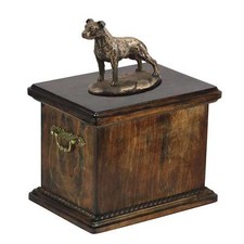 Wood Casket American Staffordshire Terrier uncropped Memorial Urn for Dog's