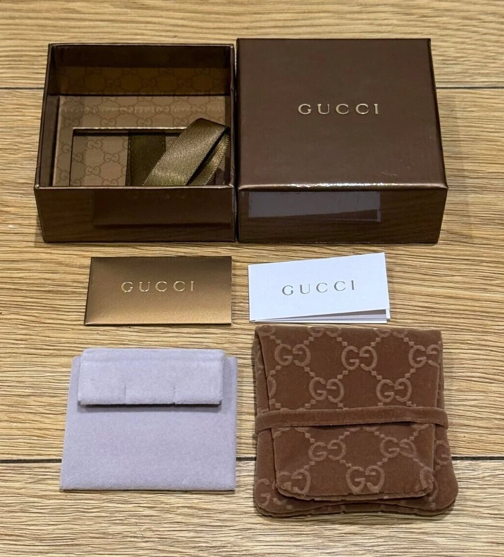 Véritable boîte à boucles d'oreilles Gucci originales + pochette + plateau + livret