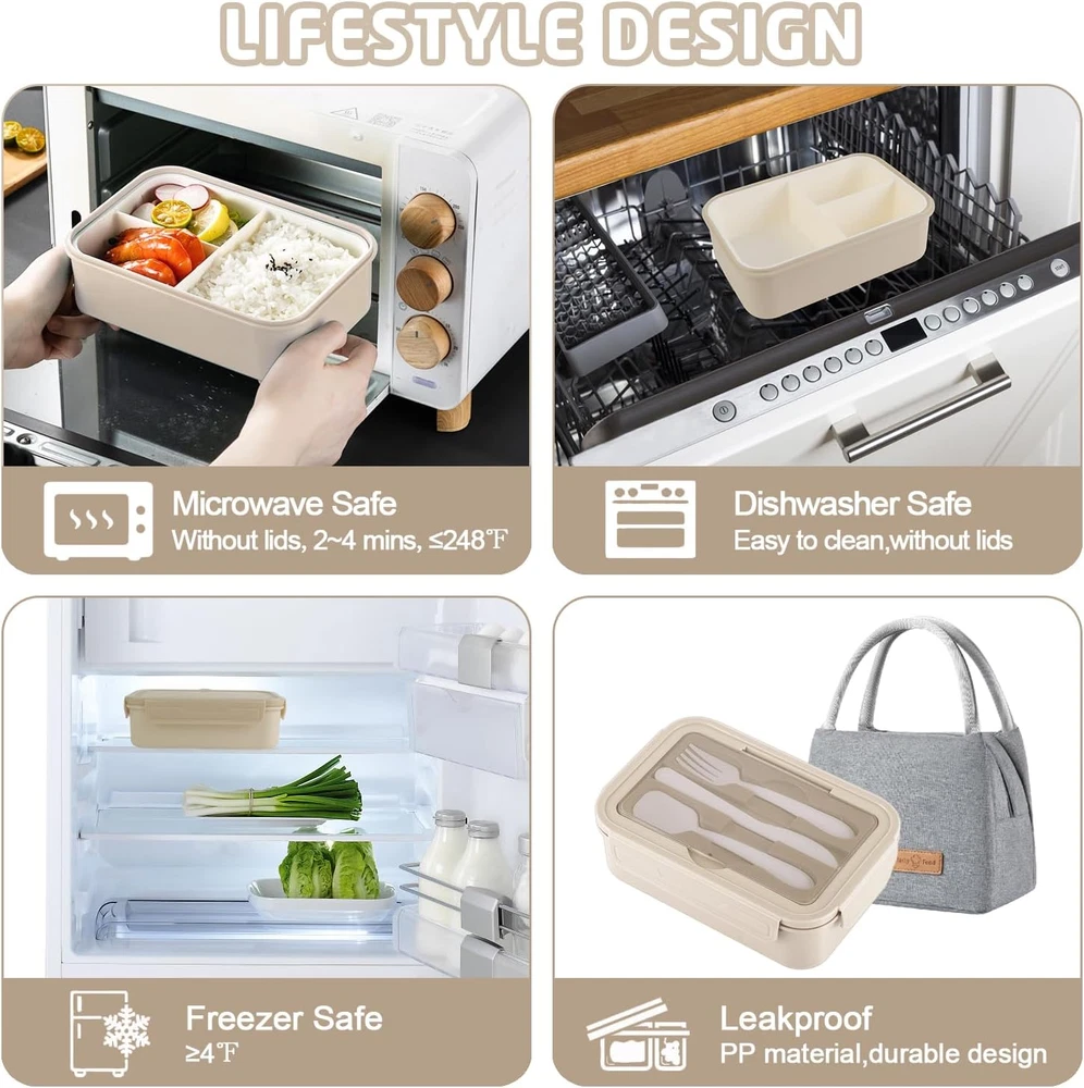 Bento Lunch Box for Kids, Bento Box Adults Lunch Box Leak-Proof for Kids Toddler