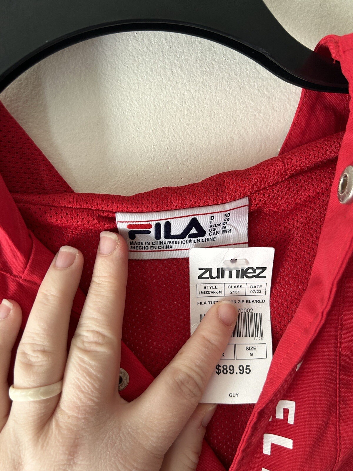 Giacca a vento FILA 'Nineteen Eleven' blu navy rossa e bianca nuova con etichetta zip uomo M