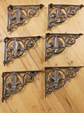 6 FLEUR DE LIS SHELF BRACKET BRACES CORBELS PLANT HANGERS FRENCH VINTAGE LOOK 