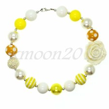 Fashion Women Yellow White Flower Chunky Beads Bubblegum Kids Gumball Necklace