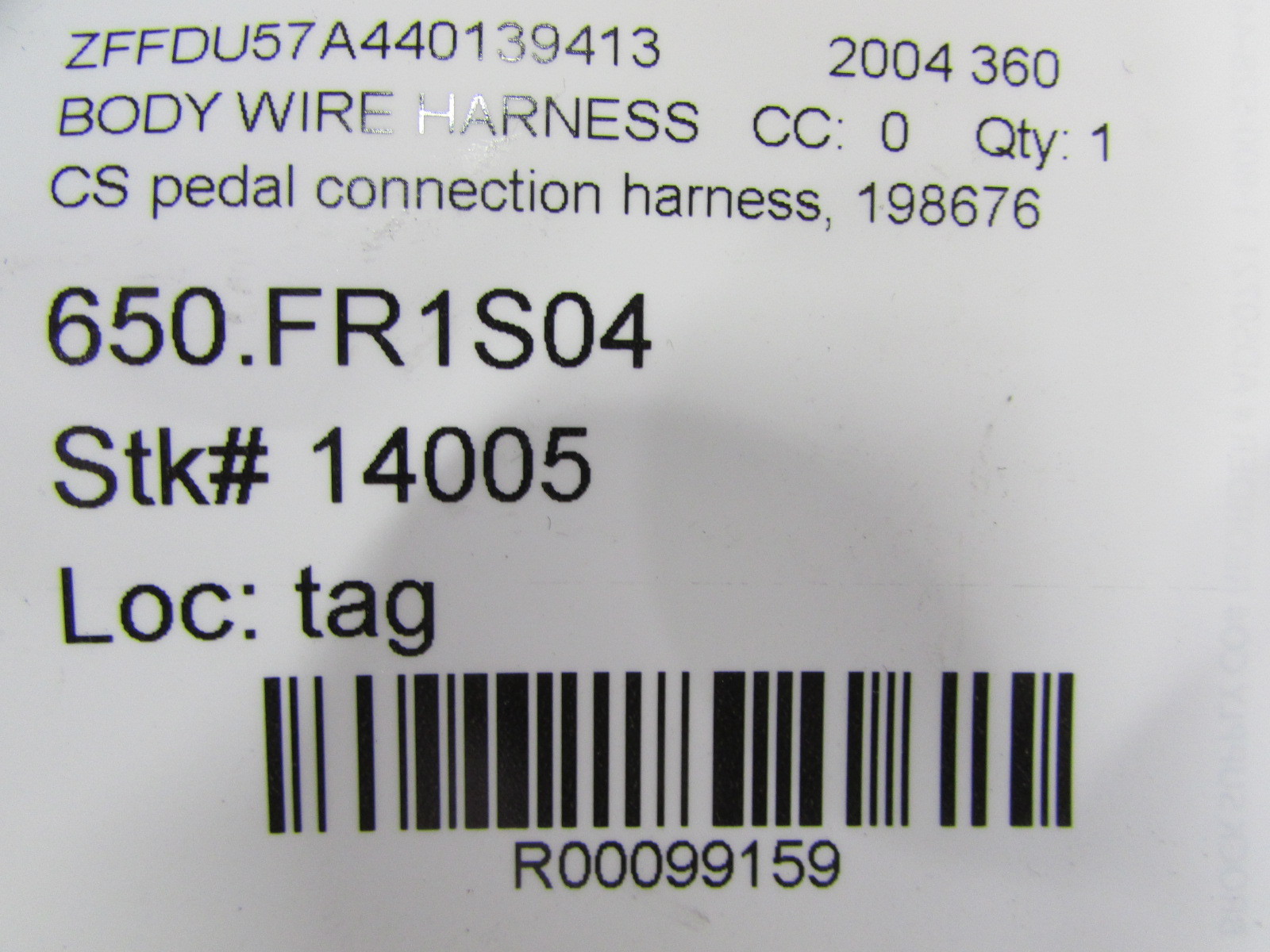 Ferrari 360, CS Pedal Connection Wire Harness, Used, P/N 198676