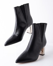 Zara Womens Black Leather Ankle Boots Sz 6 Eu 36 Metallic Heel 5146/001 NWT