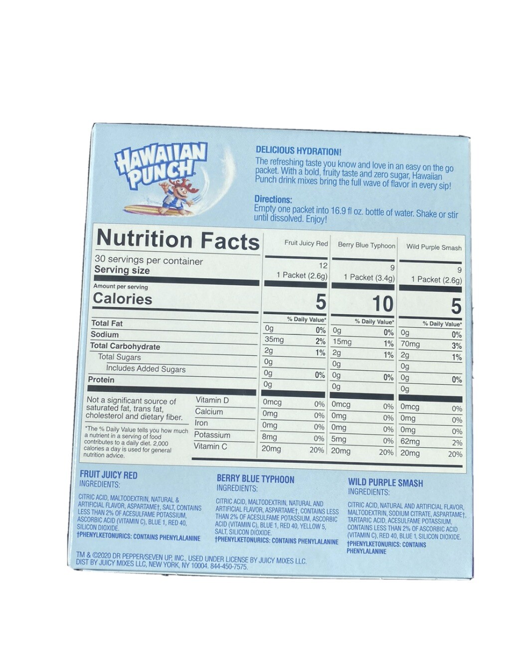 2 Hawaiian Punch Sugar Free Drink Mix Singles To Go Variety Pack 30ct 60 Sticks