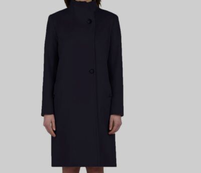 $995 Fleurette Women's Blue Wool Long Button-Up Trench Coat