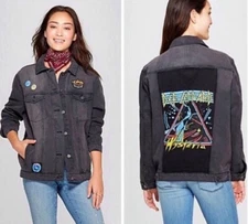 Junk Food Def Leppard 80’s Rock Vintage Oversized Hysteria Jean Jacket Black M