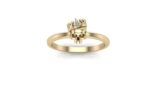 0.12 Ct Round Simulated Diamond 14k Yellow Gold Plated Halloween Skull Band Ring