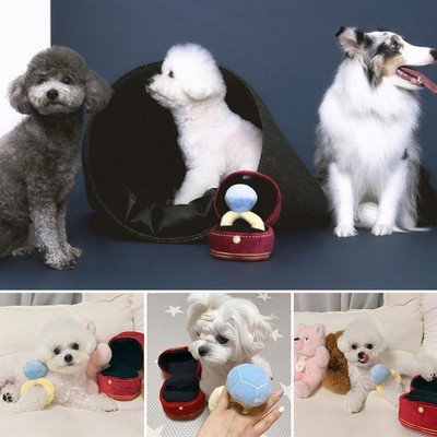 Stuffed Pet Chew Diamond Ring Case Squeak Plush Toy Ring Box