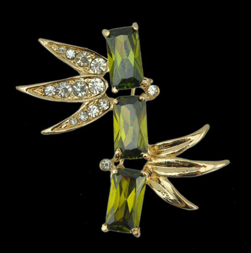 Lovely Green Bamboo Cubic Zirconia Austrian Crystal Brooch Pin - Picture 1 of 3