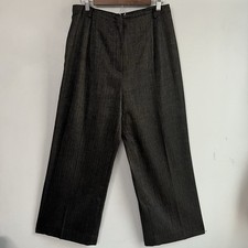 Anne Klein Women s Size 10 Grey Herringbone High Rise Wide Leg Wool Trousers