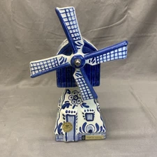 Vtg Delft Holland Windmill Music Box Delets Blauw Tulpen Aus Amsterdam