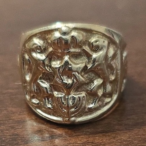 Gold Tone Metal Signet Band Ring, Raised Face Design, No Stone 15grams