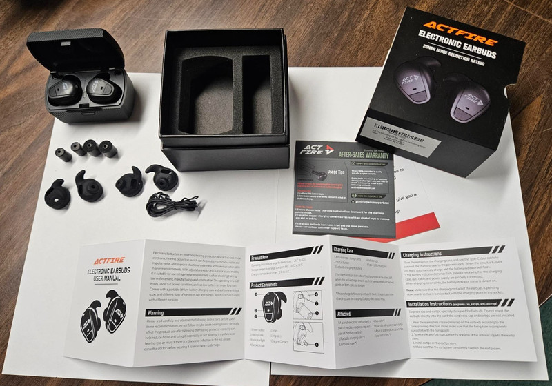 ACTFIRE Electronic Earbuds 26NRR Shooting Ear Protection. Complete Set Mint