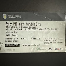 Aston Villa v Norwich City(Skybet Championship 2016/17) 1/4/2017 Match Ticket