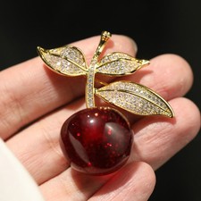 Charming 18K Gold-plated Cherry Zircon Crystal Woman's Brooch Pin Jewelry