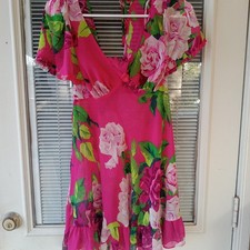 Betsey Johnson Intimate Women Small Semi Sheer Floral Nightie Slipdress Tie Back