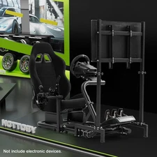 Hottoby Racing Sim Cockpit Semi Open With Monitor Stand&Black Seat Fits Logitech