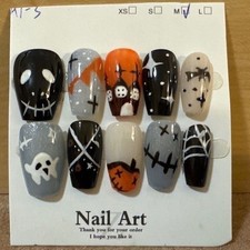 Halloween Press On Nails Medium Coffin Ghost Pumpkin Spider Web Haunted House M