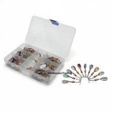 30pcs Fishing Spinner Lures Set W/Tackle Box Trout Bass Salmon Spoon Baits Kit