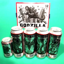 Godzilla COMPLETE SET + Free Can Pabst Blue Ribbon Beer Cans Attack Peter Toho