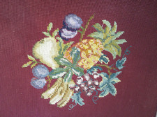 Finished Needlepoint Fruit Bouquet Completed 17x20 Burgundy Pineapple Pear