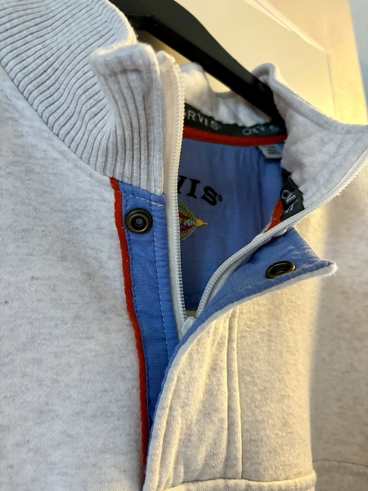 ¡¡Bonito!! Orvis Pullover Sudadera Suéter Gris Marfil 1/4 Cremallera Manga Larga Polar Foto 3 de 4