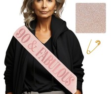 90 Fabulous Birthday Sash, 90th Birthday Decorations, Black, Gold, Party