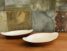 Hall China Individual Au Gratin Casserole Dishes Model 530 Brown Oval - Set Of 2
