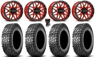 Raceline Krank 14'' Wheels Red 32'' Predator Tires Yamaha Grizzly Rhino