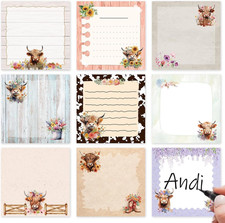 9 Pcs Highland Cow Sticky Notes, 3X3 Inch Cute Self Stick Notepads, Funny Adhesi