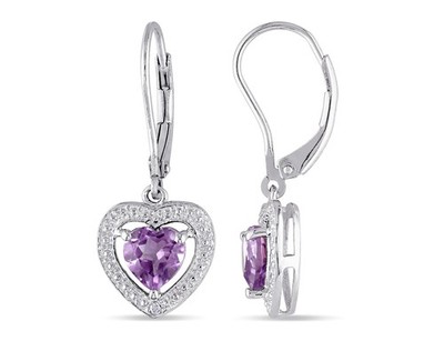 1,40 Karat (ctw) Amethyst Herz Ohrhänger in Sterlingsilber