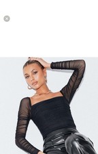 Princess Polly Delany Bodysuit Black Womens Sz 8 One Piece Mesh Ruching