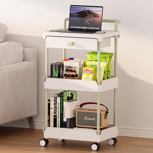 Rolling Storage Cart with Drawer, 3 Tier Rolling Utility Cart with Tabletop, ...