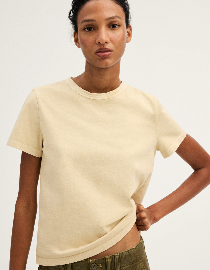 NEW Madewell The Perfect Crewneck Tee in Allday Jersey, Pale Chamois