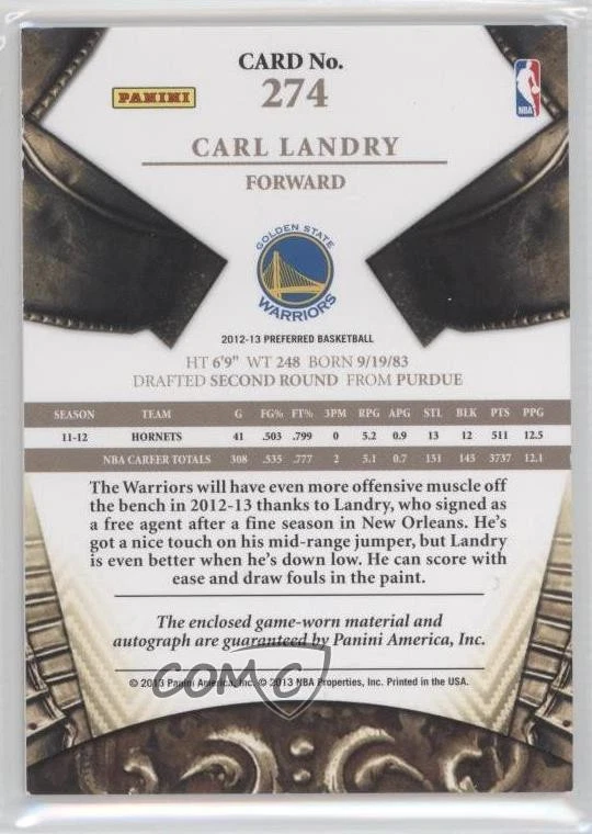 2012-13 Panini Preferred Silhouettes /49 Carl Landry #274 Auto - Image 2 of 2