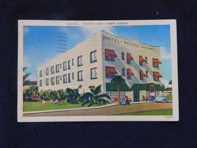 Dania Florida antique linen postcard ~ Hotel Poinciana