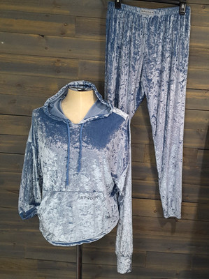 Spyder Loungewear Womens L Blue Crushed Velvet Hoodie Pants Tracksuit Pajama
